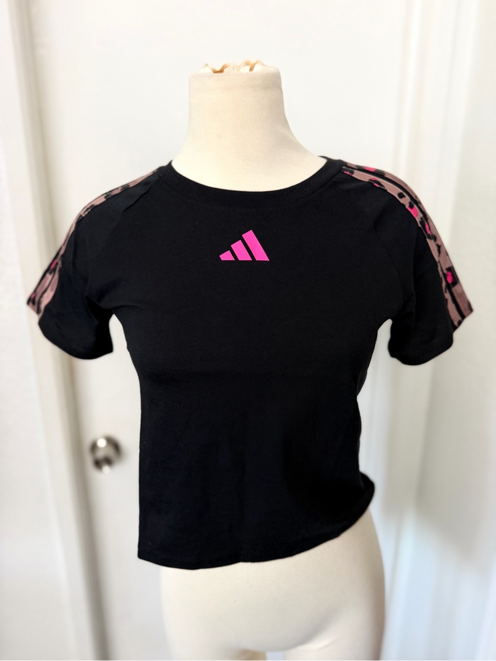 adidas Black top with pink cheetah print